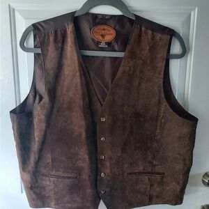 Field and Stream Brown Suede Vest Sz 2X Big Country Western Button Up Pockets